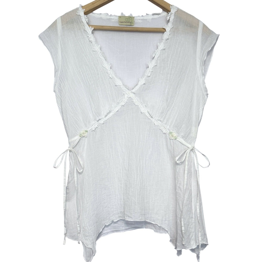 Claire Pettibone Chemise Top Size M White Vintage Cotton Lace Handkerchief Hem